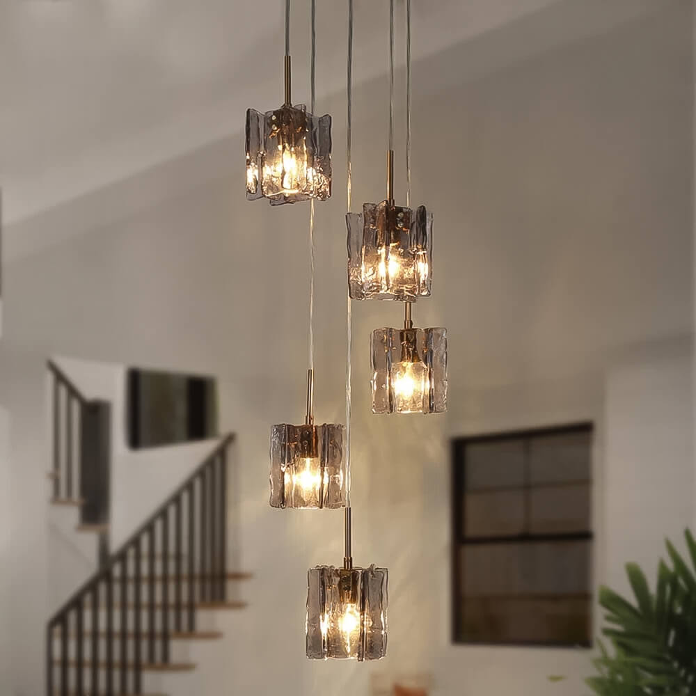 Lustre 5 Globes Verre Gris Moderne | Beta