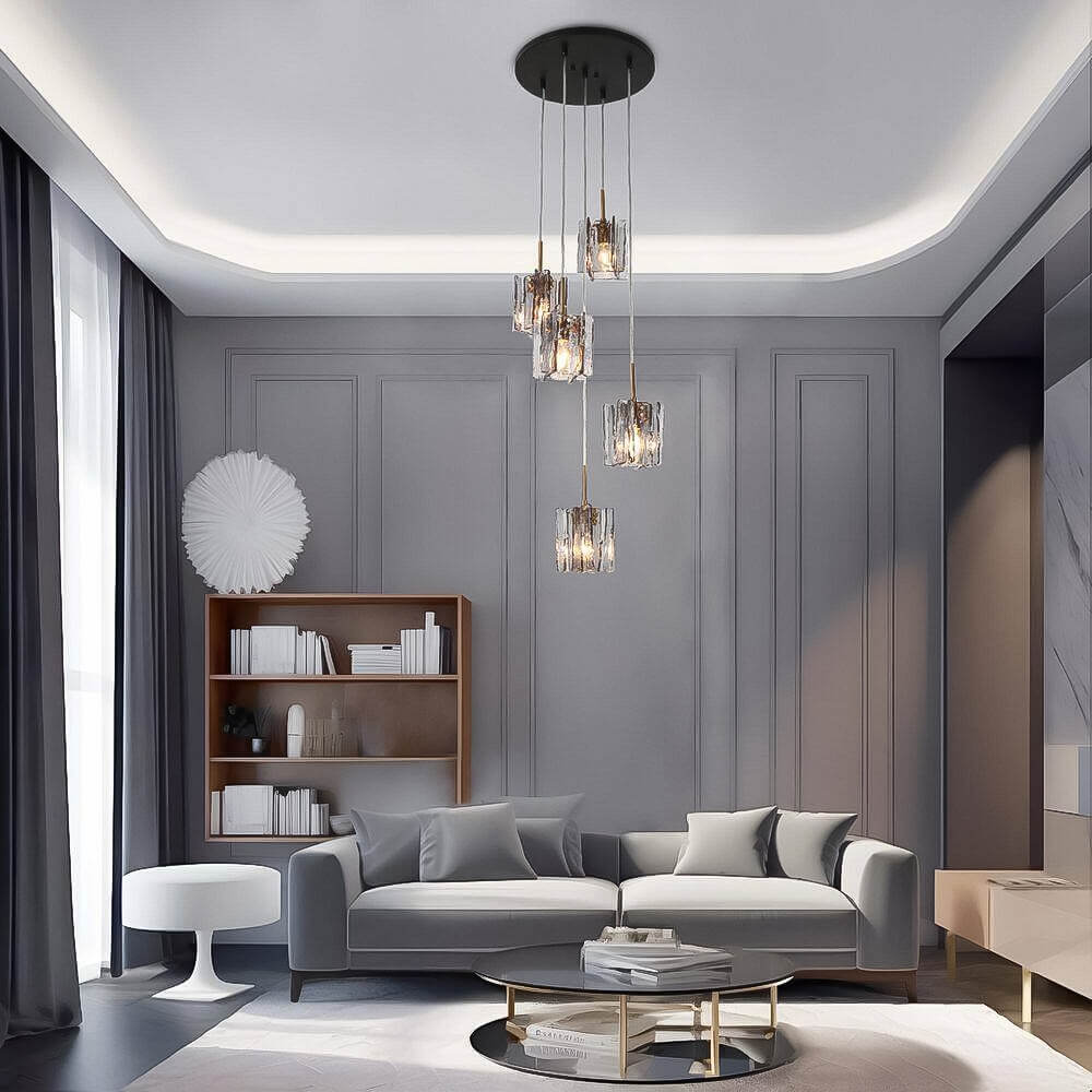 Lustre 5 Globes Verre Gris Moderne | Beta