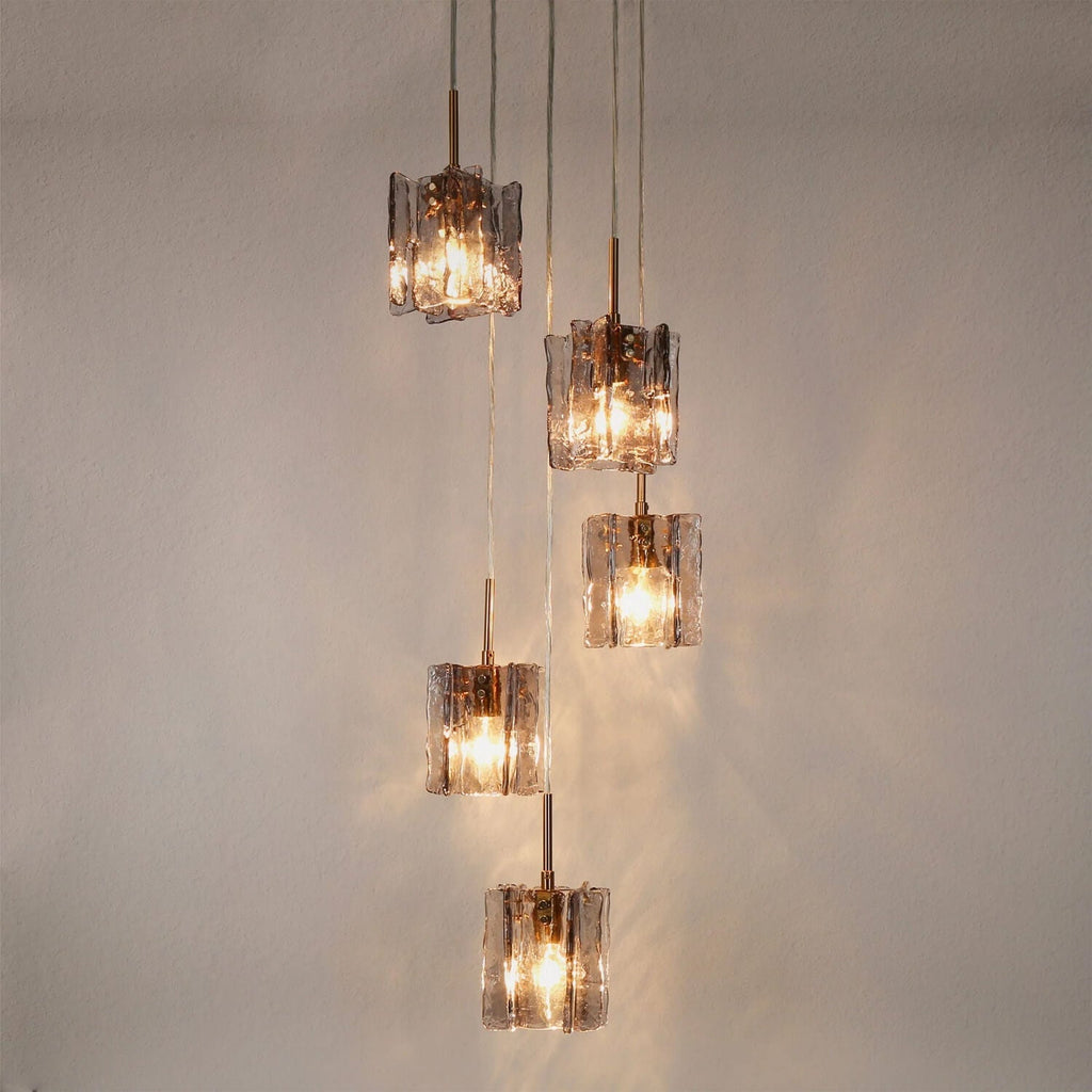 Lustre 5 Globes Verre Gris Moderne | Beta