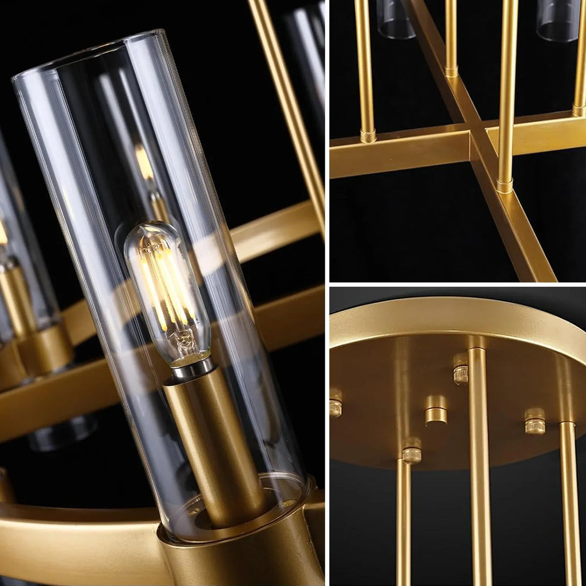 Lustre Tube Verre Transparent Doré | Fasa