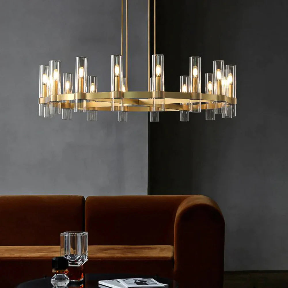 Lustre Tube Verre Transparent Doré | Fasa