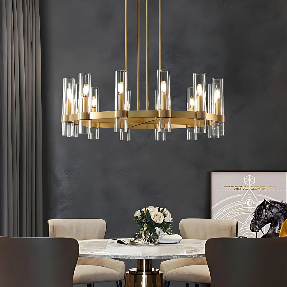 Lustre Tube Verre Transparent Doré | Fasa