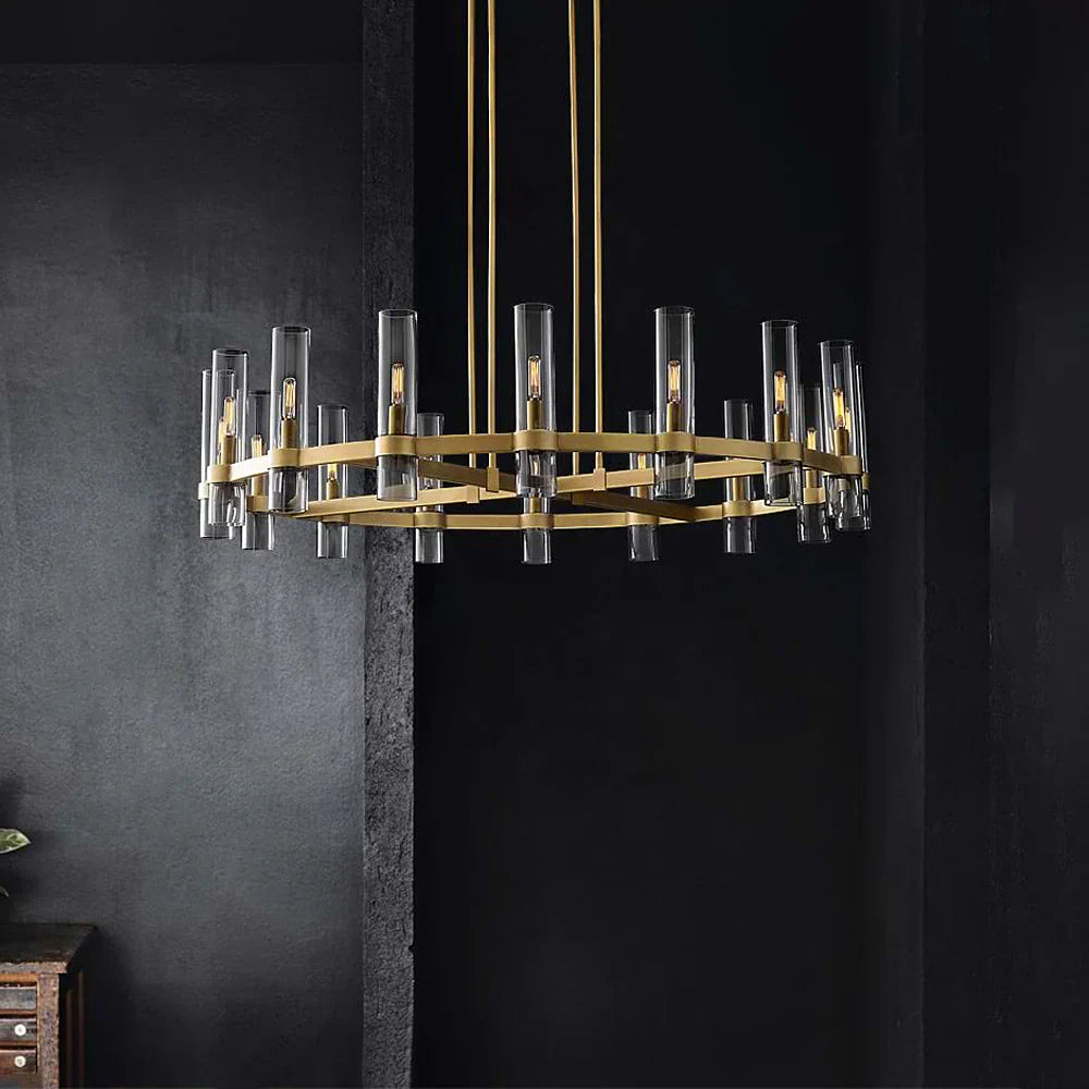 Lustre Tube Verre Transparent Doré | Fasa