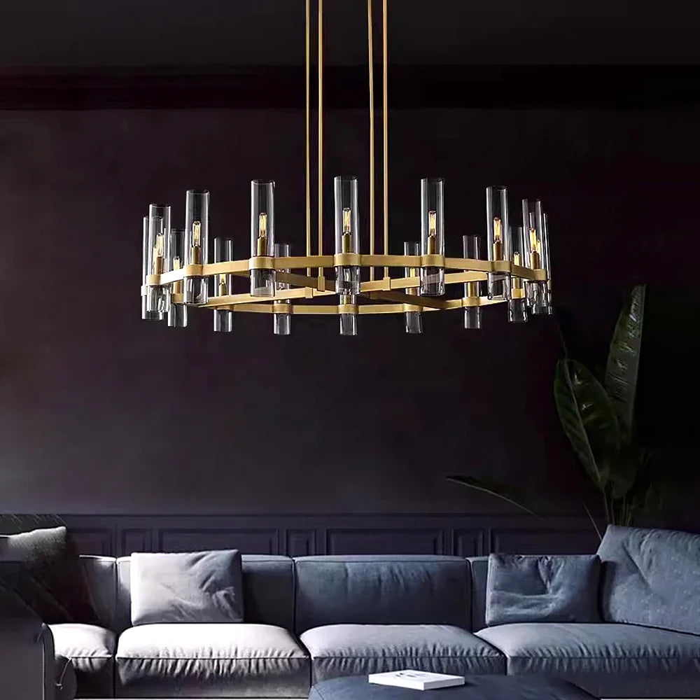 Lustre Tube Verre Transparent Doré | Fasa
