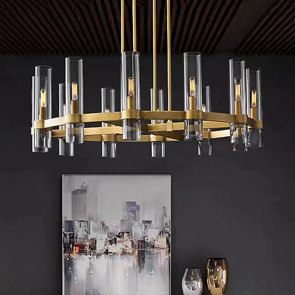 Lustre Tube Verre Transparent Doré | Fasa