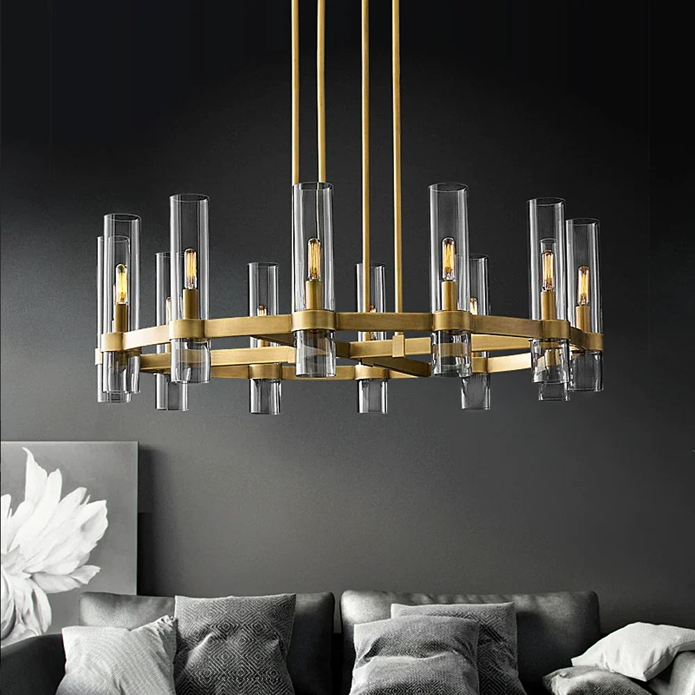 Lustre Tube Verre Transparent Doré | Fasa
