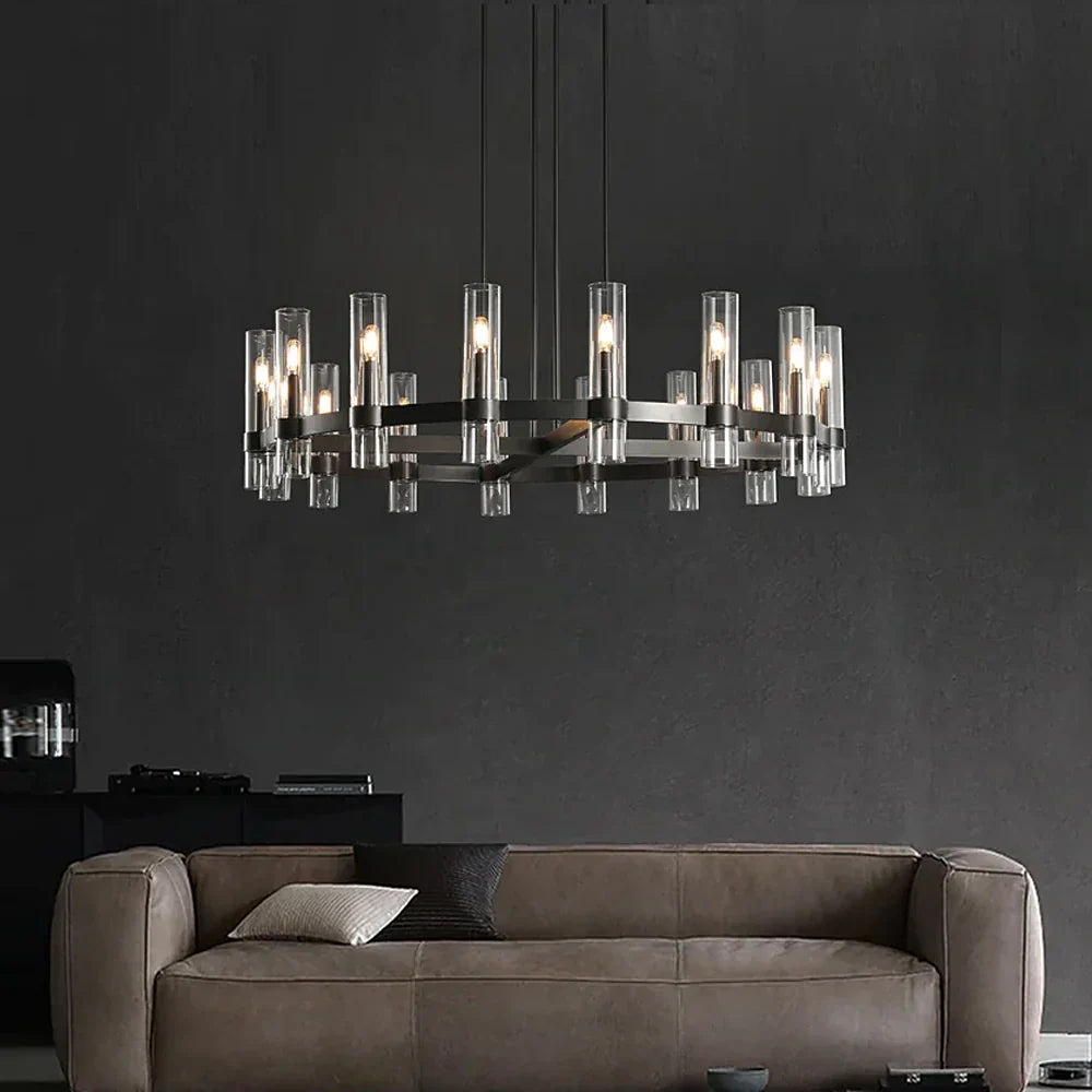 Lustre Tube Verre Transparent Doré | Fasa