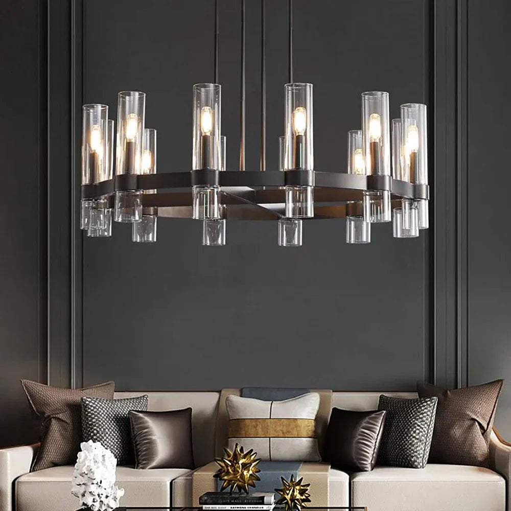 Lustre Tube Verre Transparent Doré | Fasa