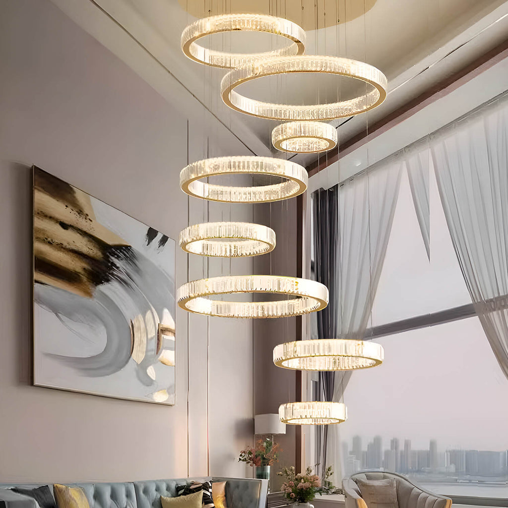 Lustre Cristal Doré 8 Niveaux | Mamo
