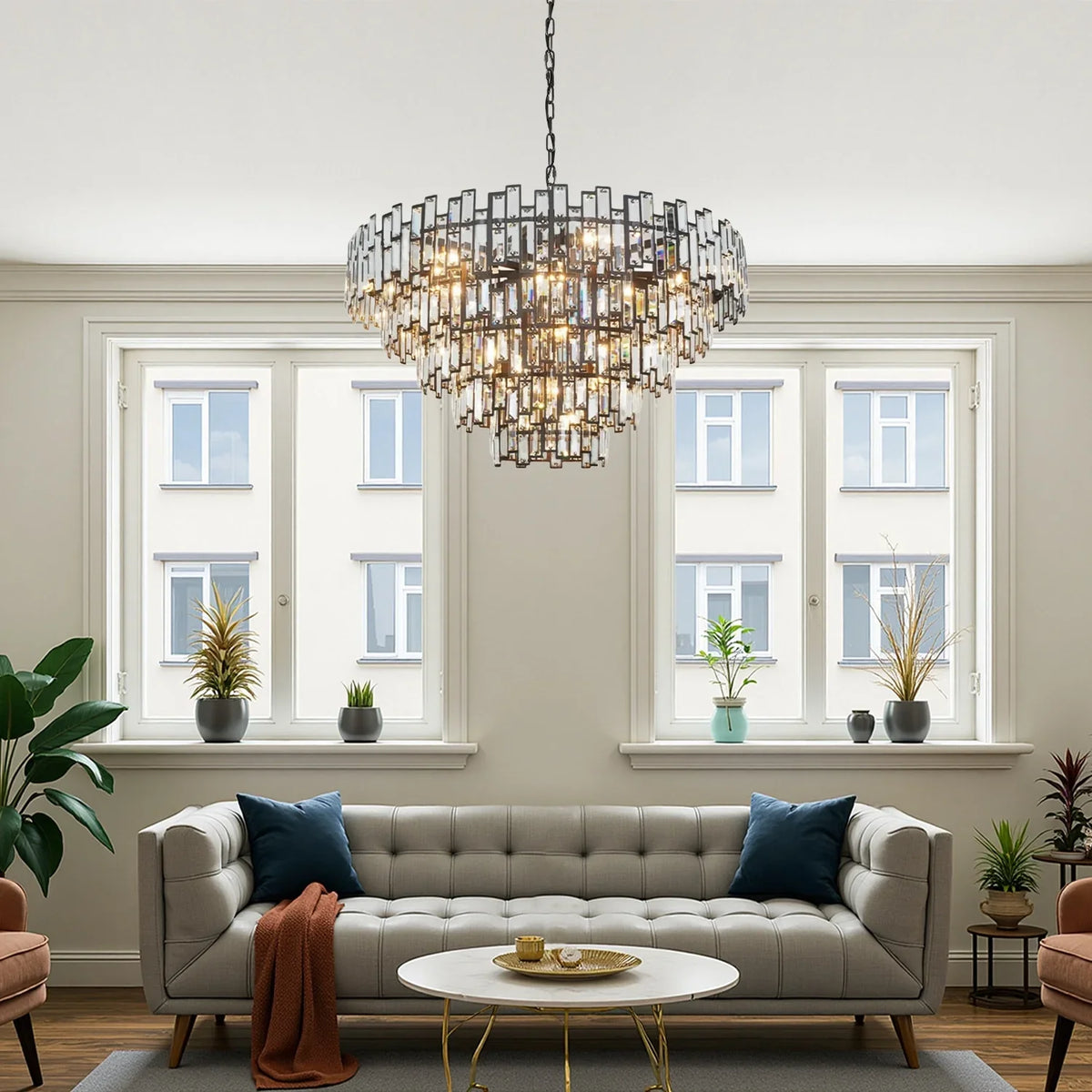 Lustre Cristal Noir K9 Rond | Moro