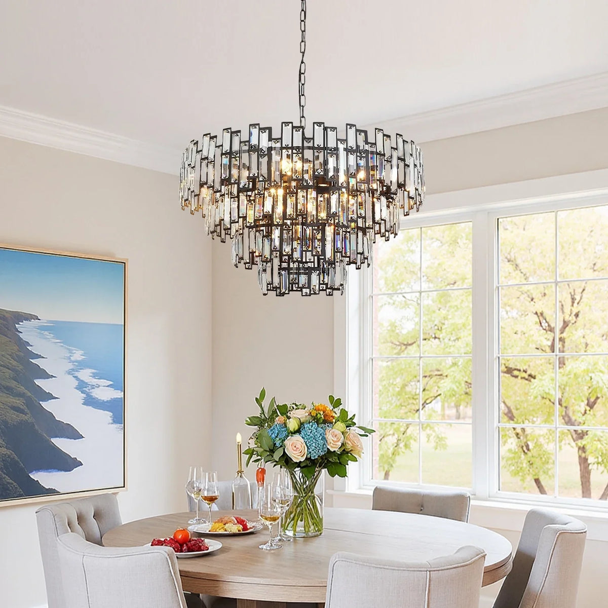Lustre Cristal Noir K9 Rond | Moro