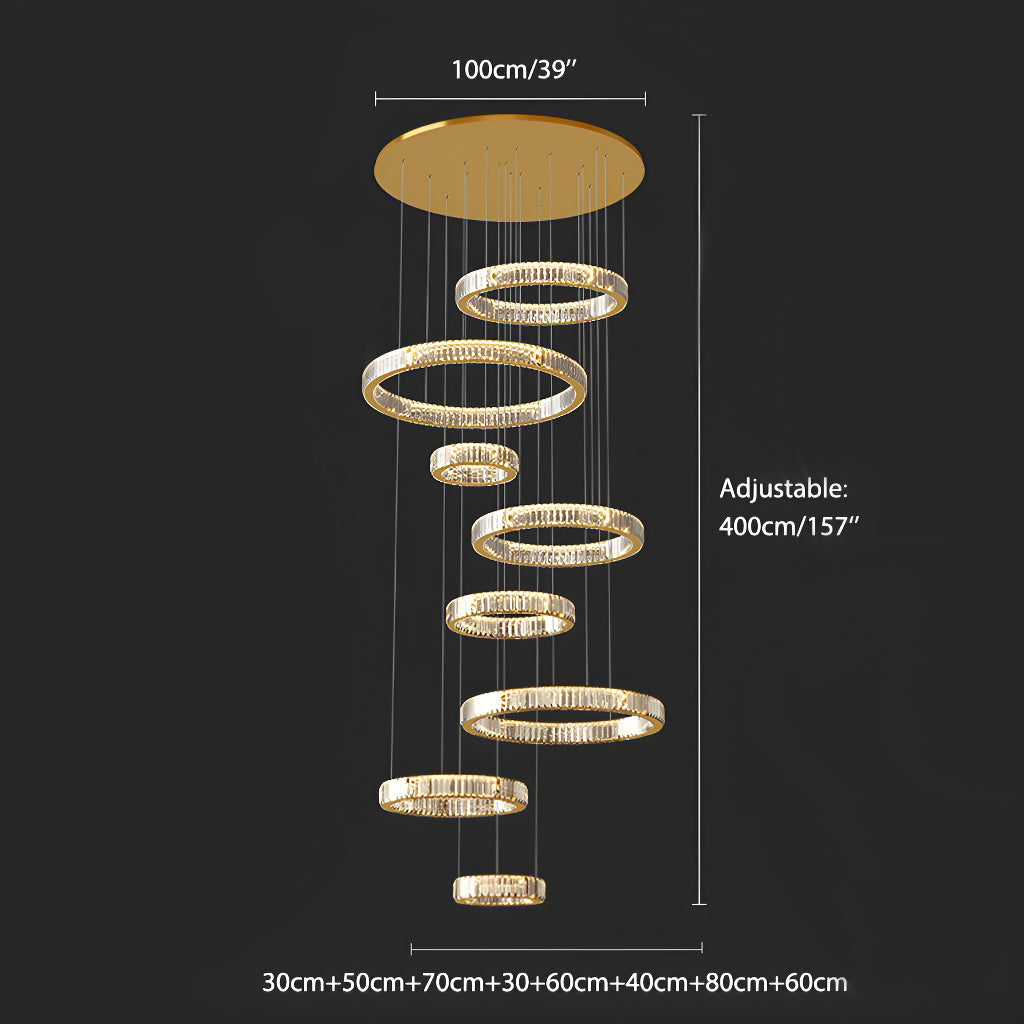 Lustre Cristal Doré 8 Niveaux | Mamo