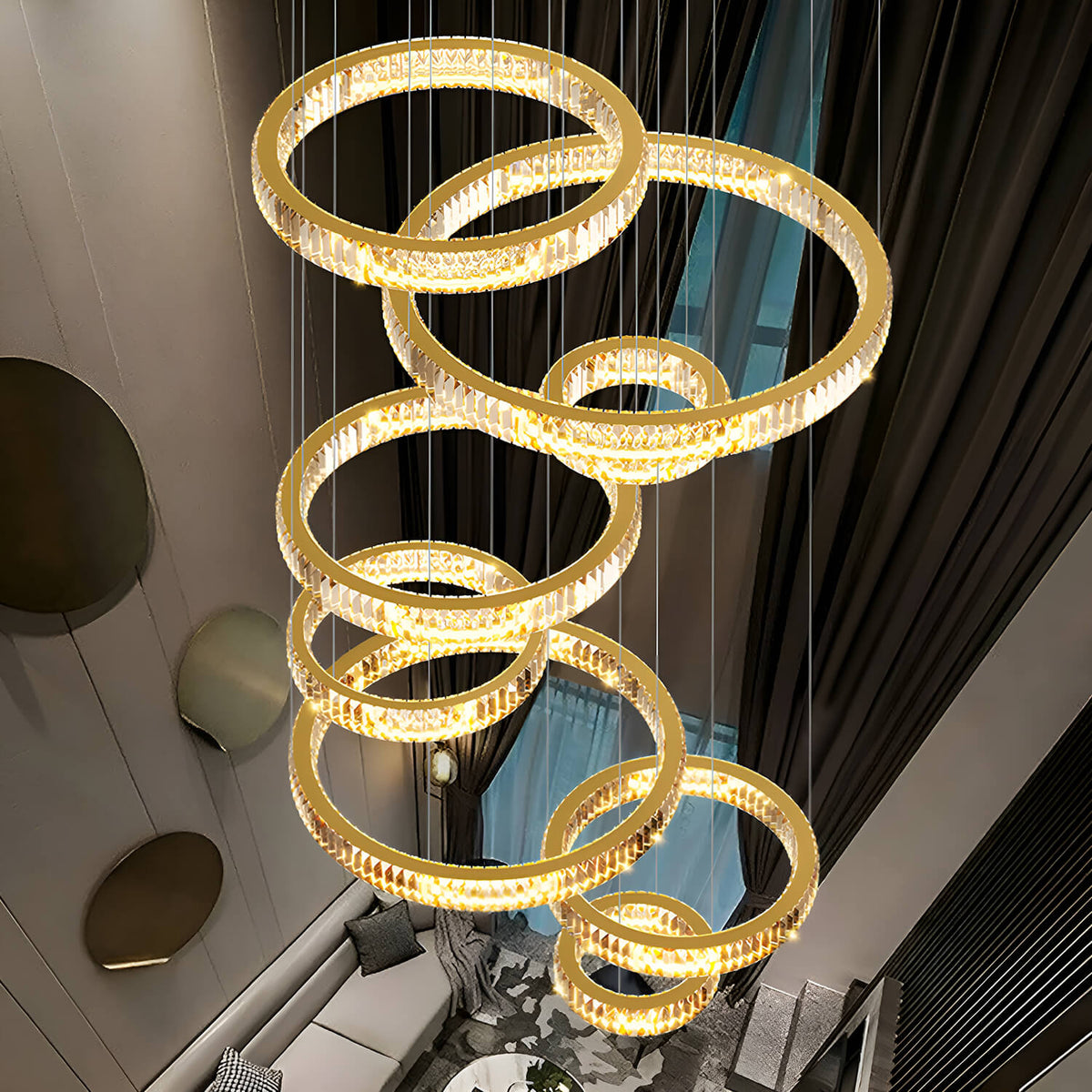 Lustre Cristal Doré 8 Niveaux | Mamo