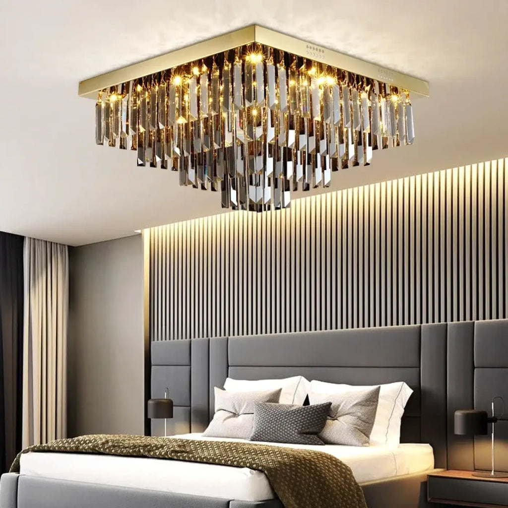 Plafonnier Carré Cristal Doré | Iro