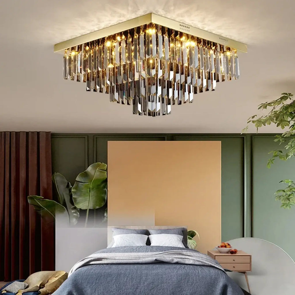 Plafonnier Carré Cristal Doré | Iro