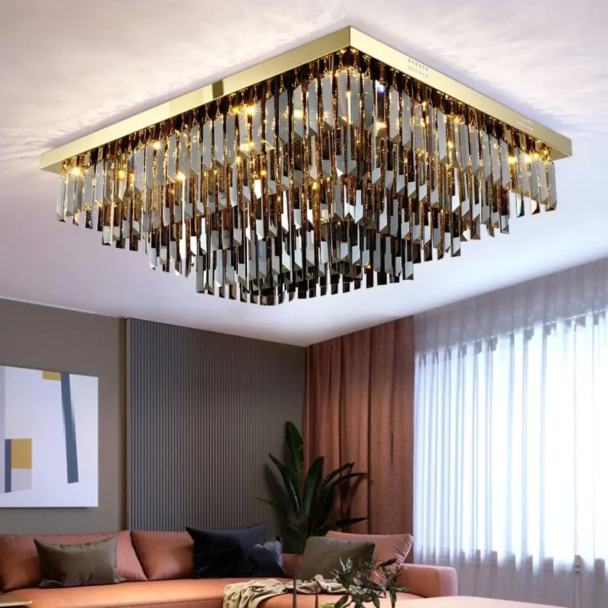 Plafonnier Carré Cristal Doré | Iro