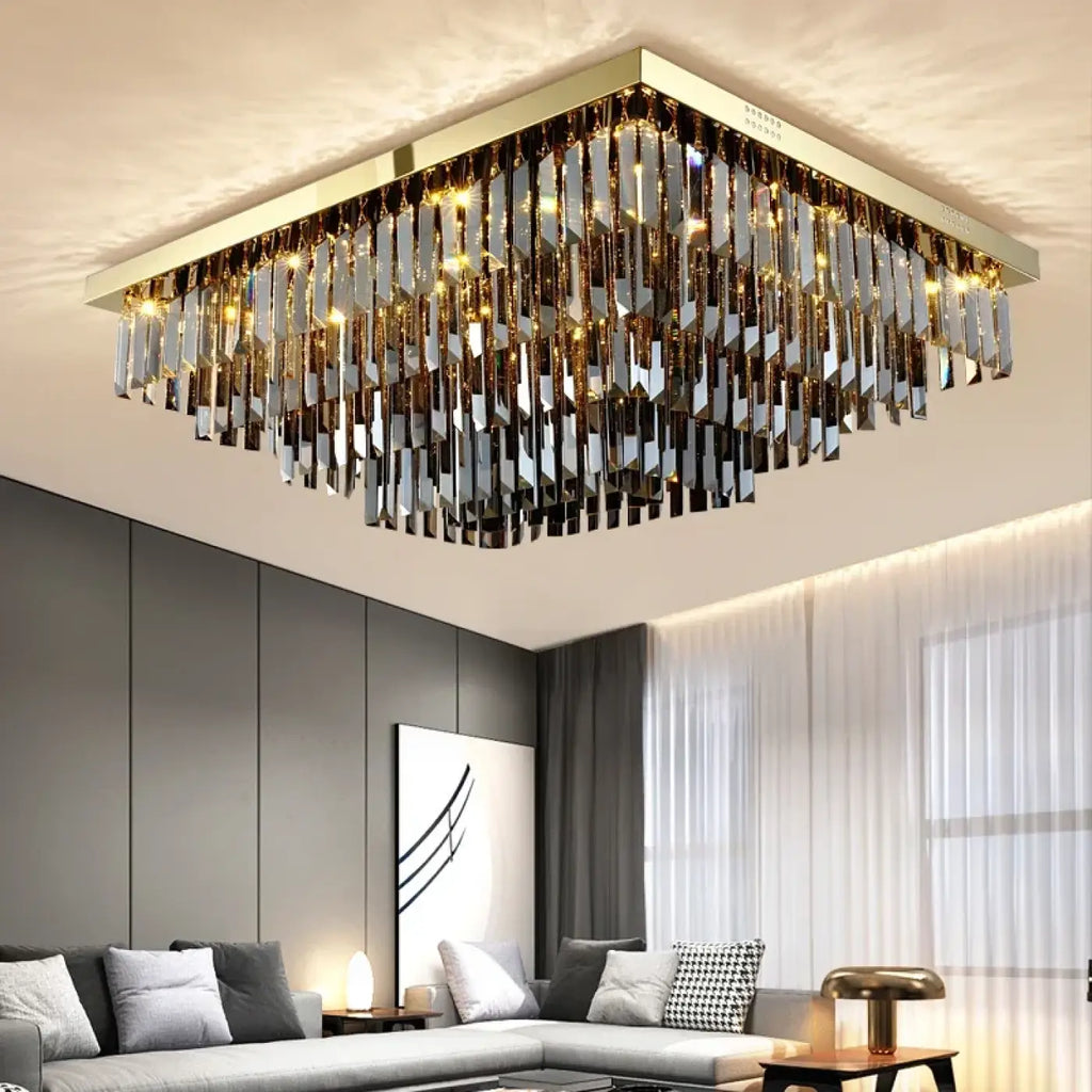 Plafonnier Carré Cristal Doré | Iro