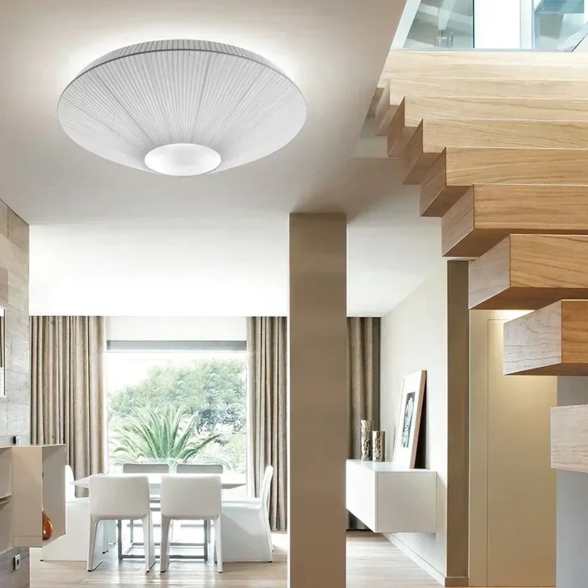 Plafonnier Dôme en Tissu Blanc ou Beige | Lota
