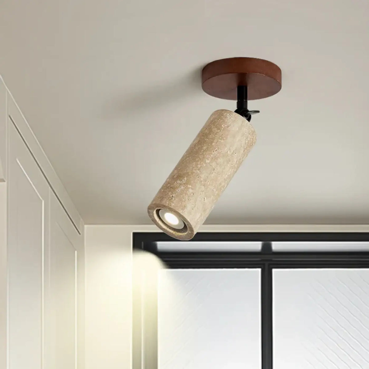 Plafonnier Spot Orientable Travertin et Bois | Gali