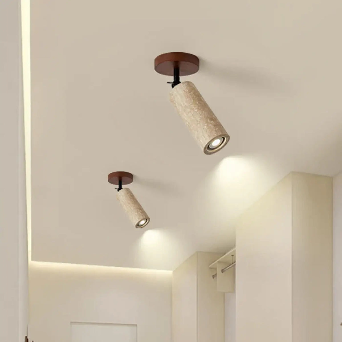 Plafonnier Spot Orientable Travertin et Bois | Gali