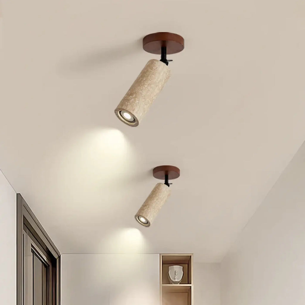 Plafonnier Spot Orientable Travertin et Bois | Gali