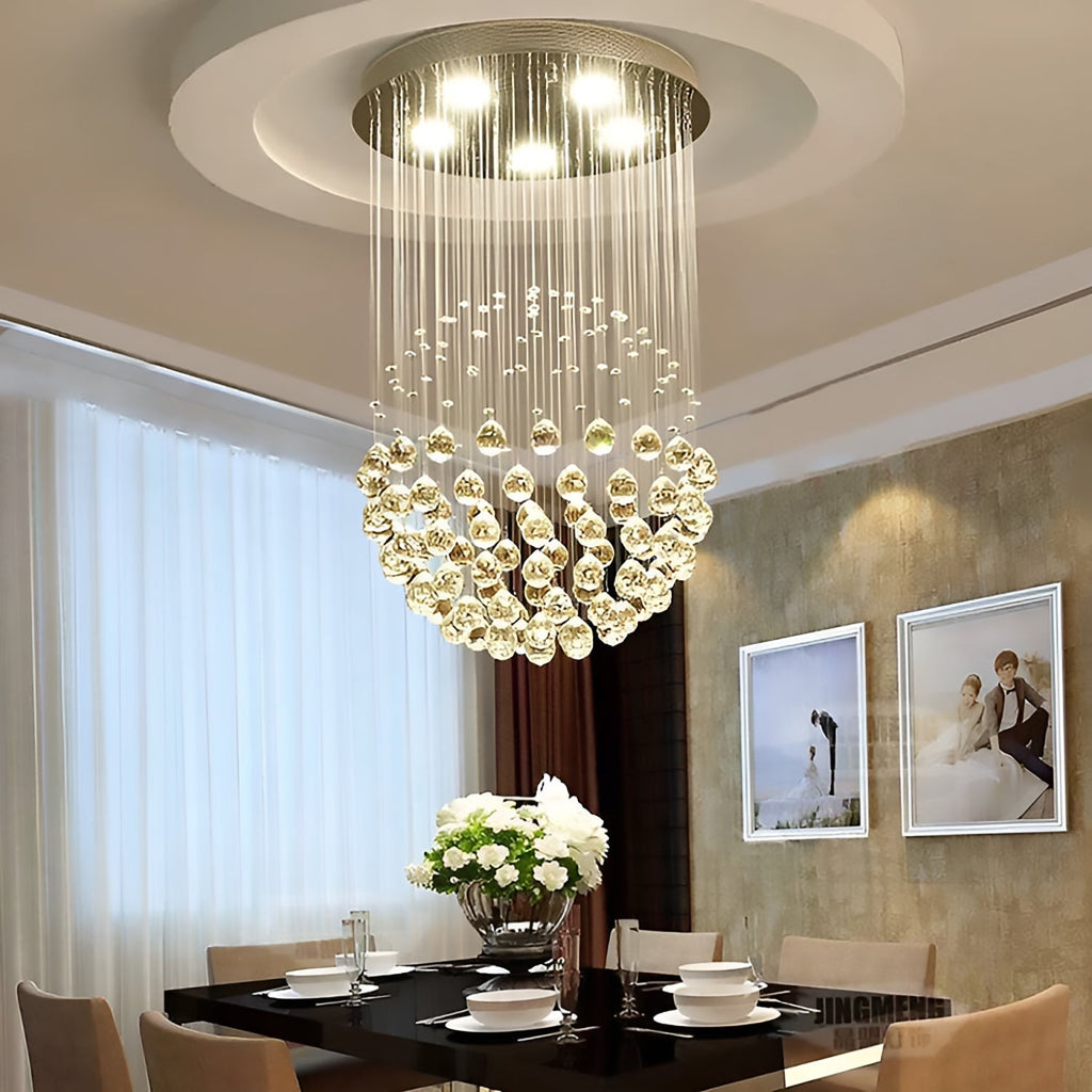 Lustre Sphère Cristal Pluie Chrome | Zemo