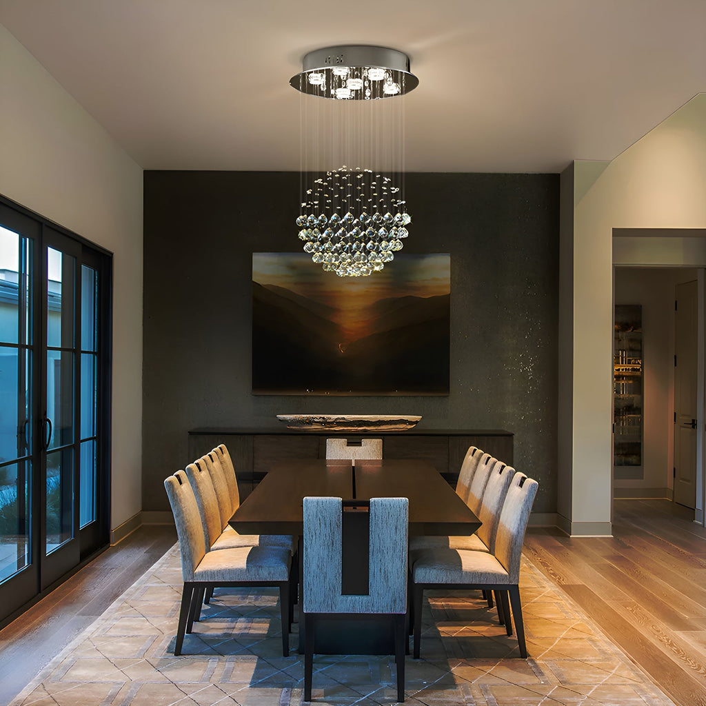 Lustre Sphère Cristal Pluie Chrome | Zemo