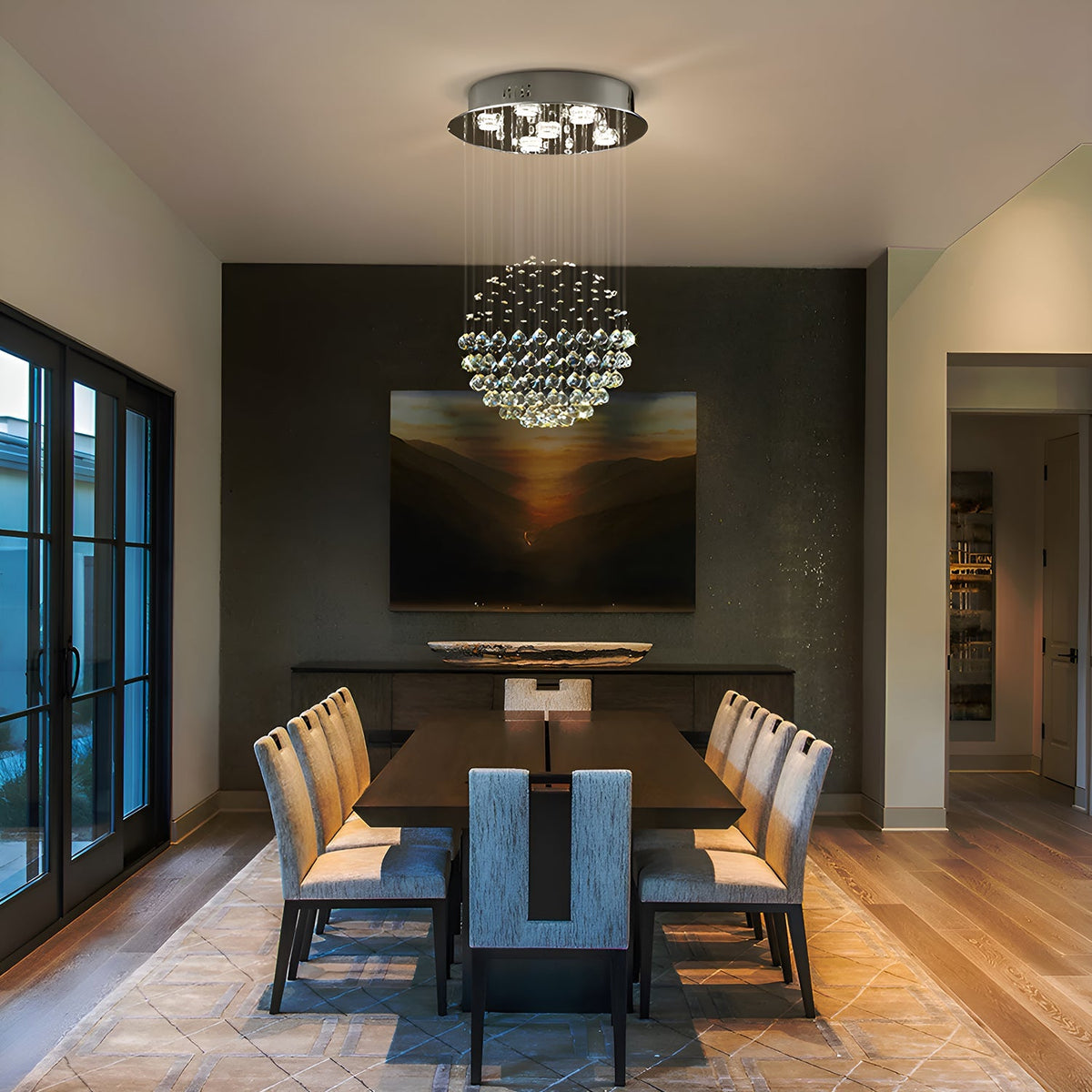 Lustre Sphère Cristal Pluie Chrome | Zemo