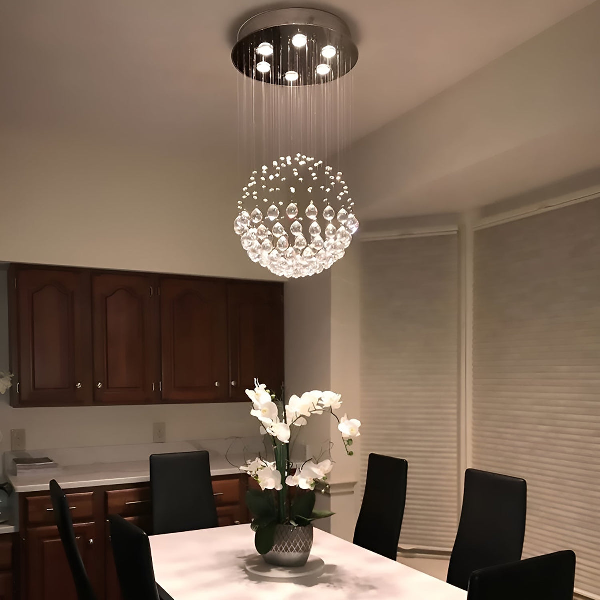 Lustre Sphère Cristal Pluie Chrome | Zemo