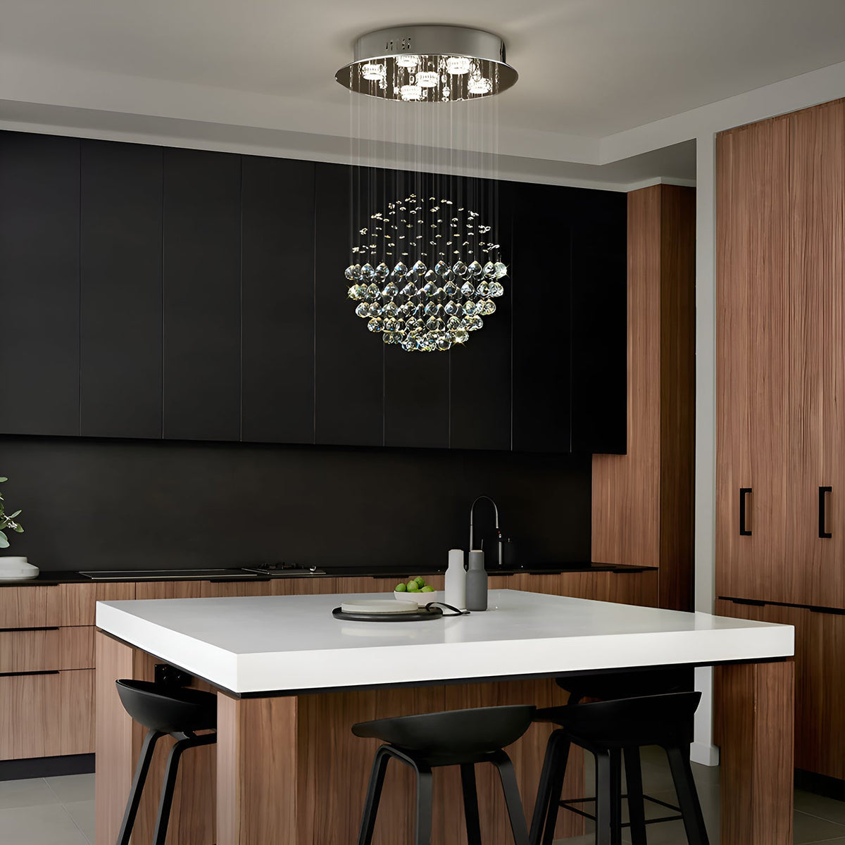 Lustre Sphère Cristal Pluie Chrome | Zemo
