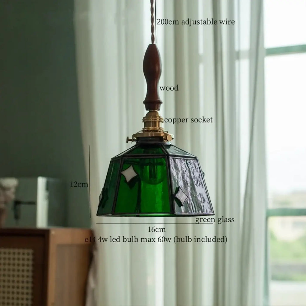 Suspension Verre Vert Art Déco Cuivre | Ali