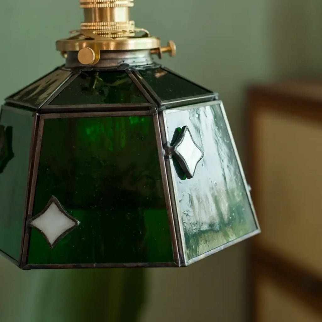 Suspension Verre Vert Art Déco Cuivre | Ali