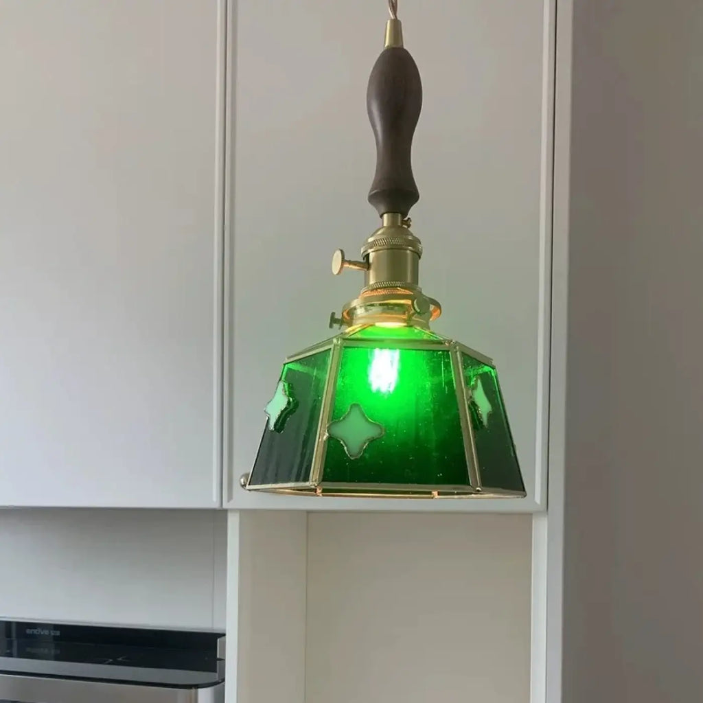 Suspension Verre Vert Art Déco Cuivre | Ali