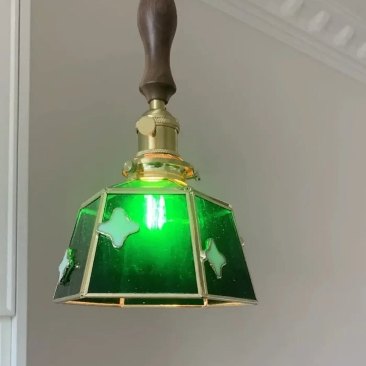 Suspension Verre Vert Art Déco Cuivre | Ali