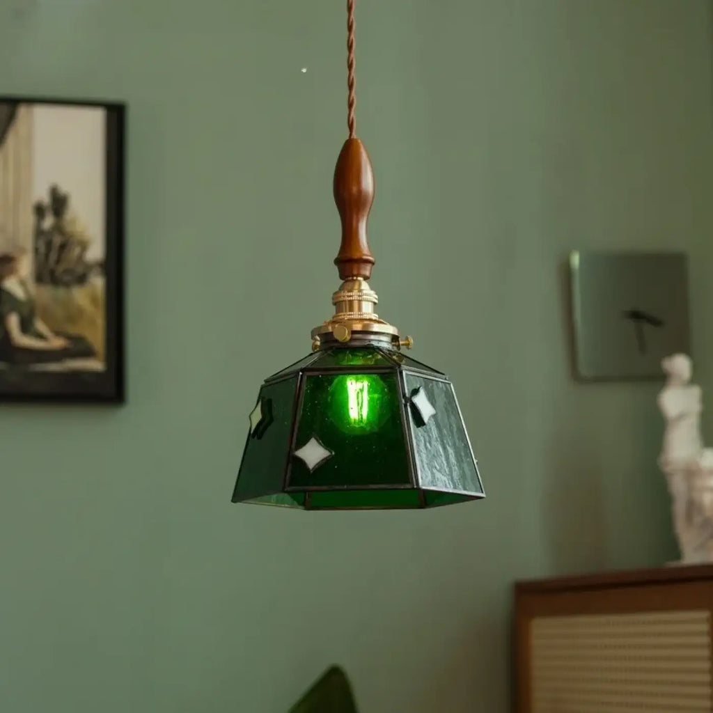 Suspension Verre Vert Art Déco Cuivre | Ali