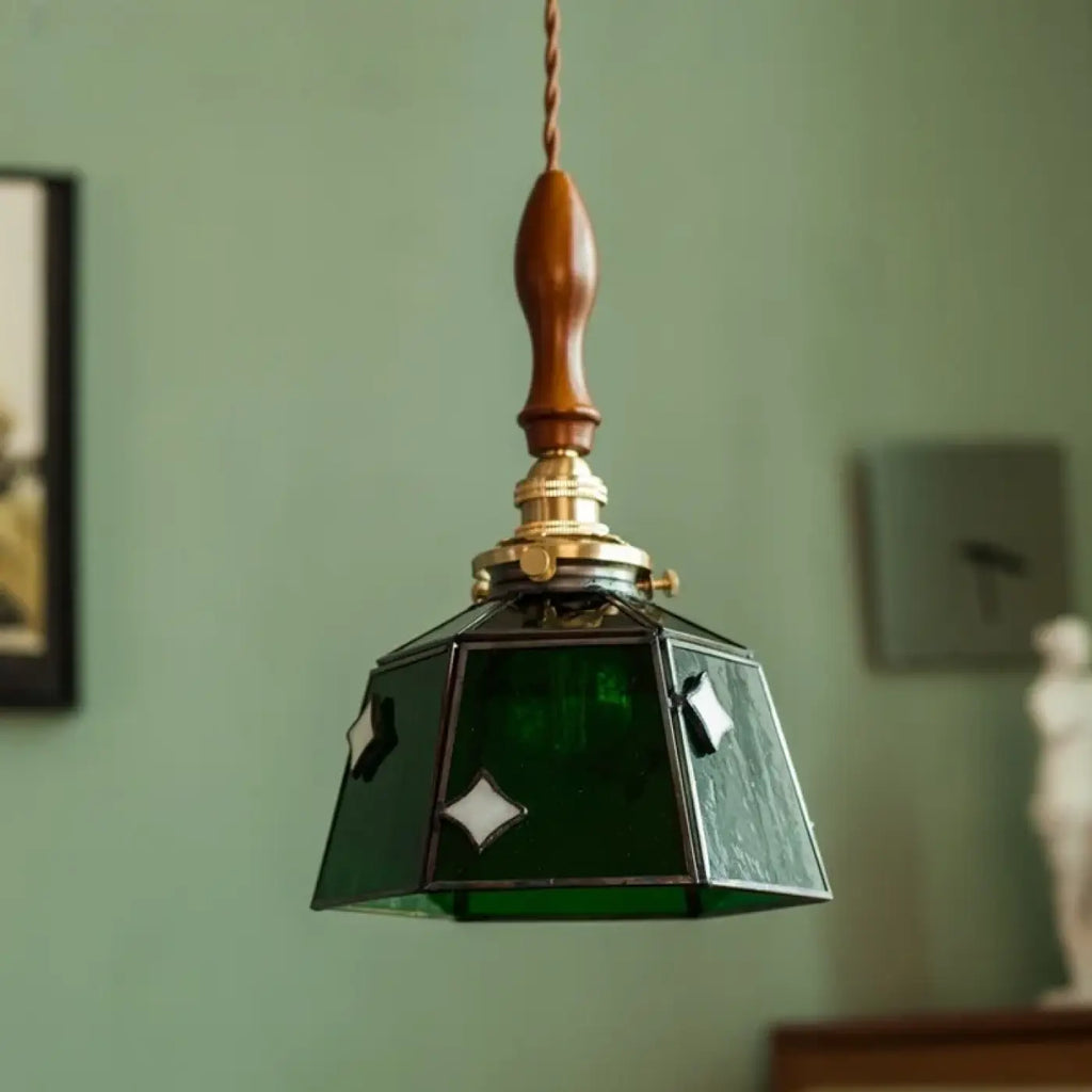 Suspension Verre Vert Art Déco Cuivre | Ali