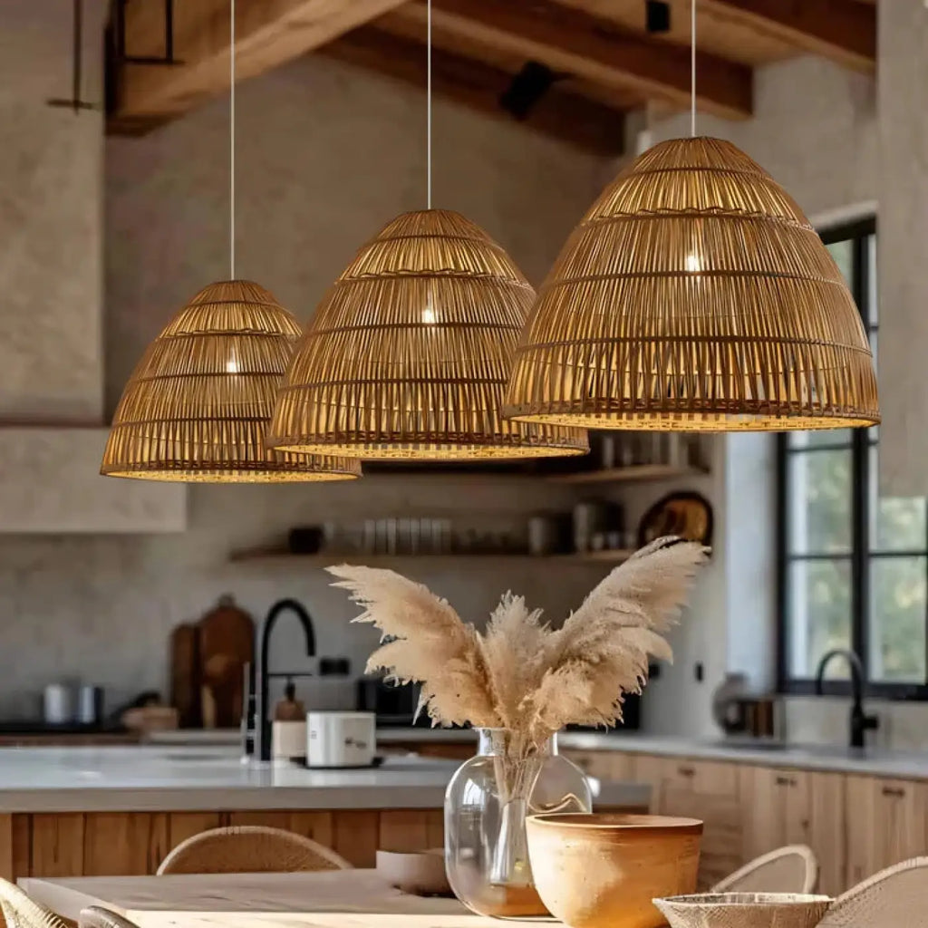 Lampe Suspendue en Bambou Tressé Bohème | Zova