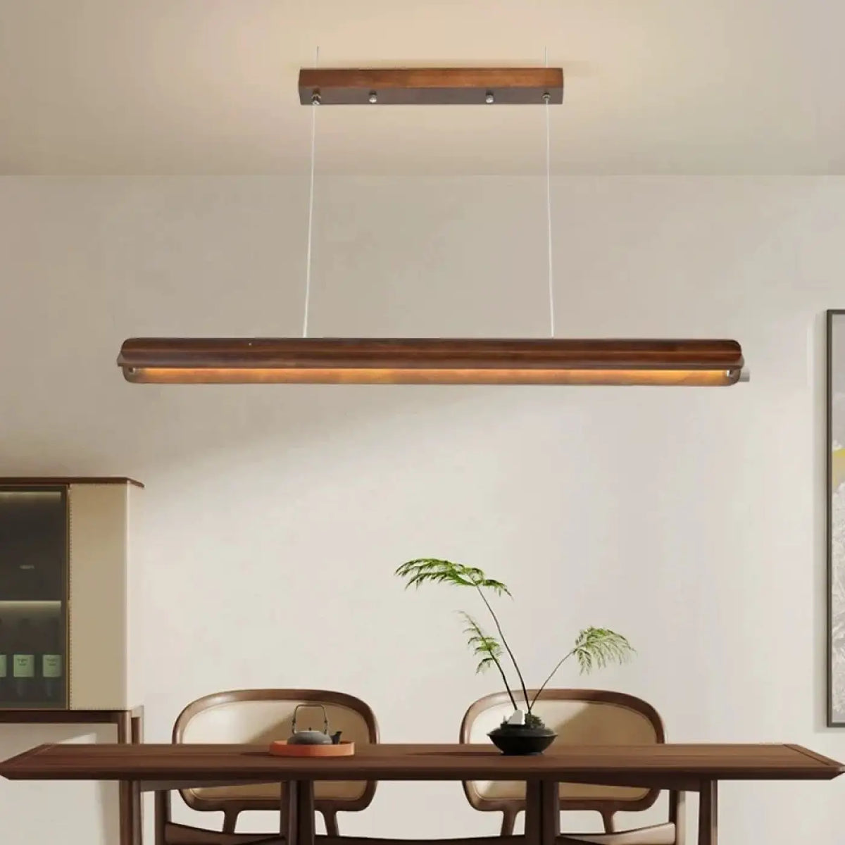 Suspension LED Linéaire en Bois Foncé | Tosa