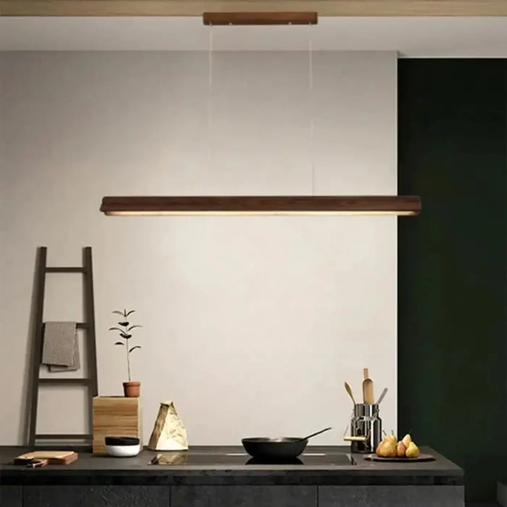 Suspension LED Linéaire en Bois Foncé | Tosa