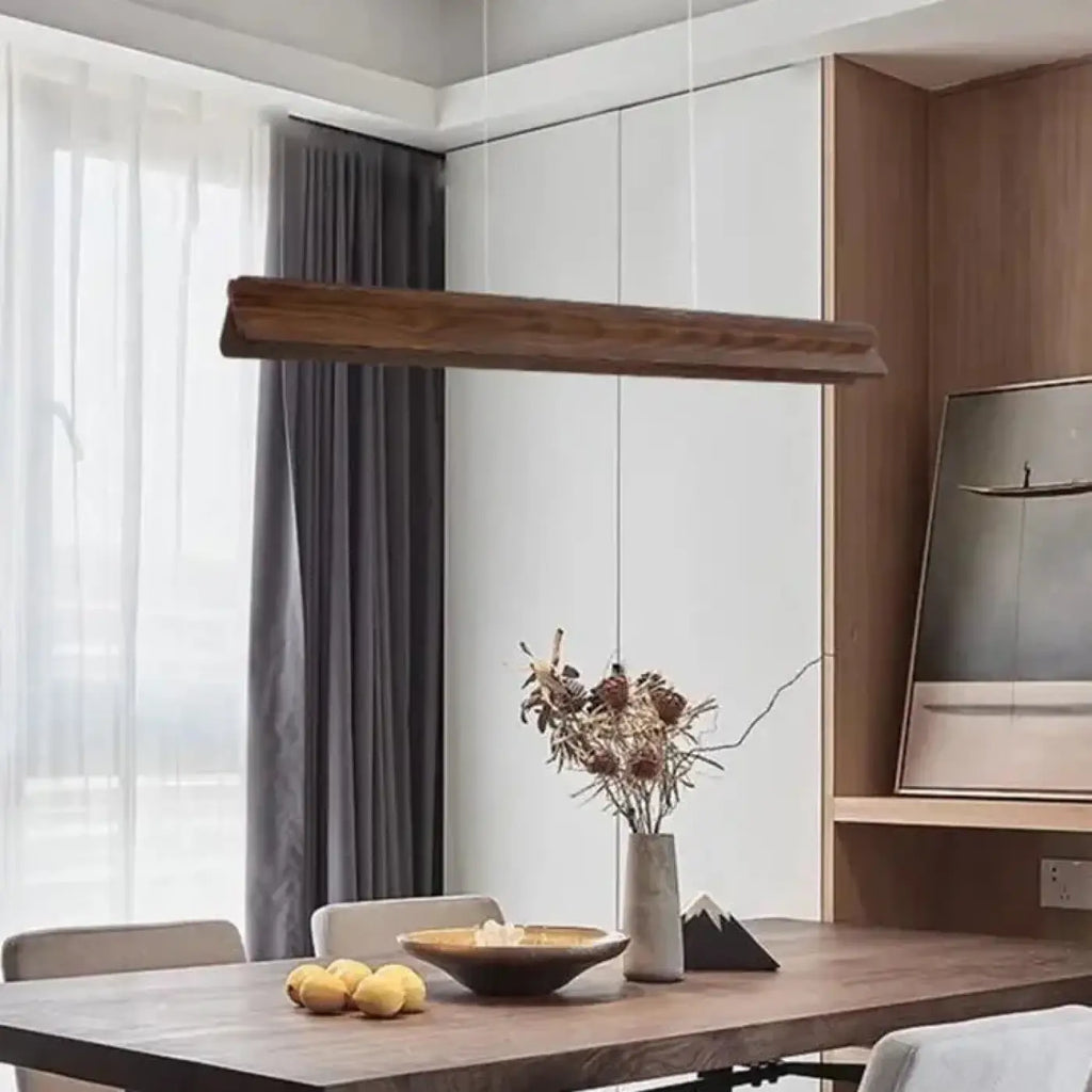 Suspension LED Linéaire en Bois Foncé | Tosa