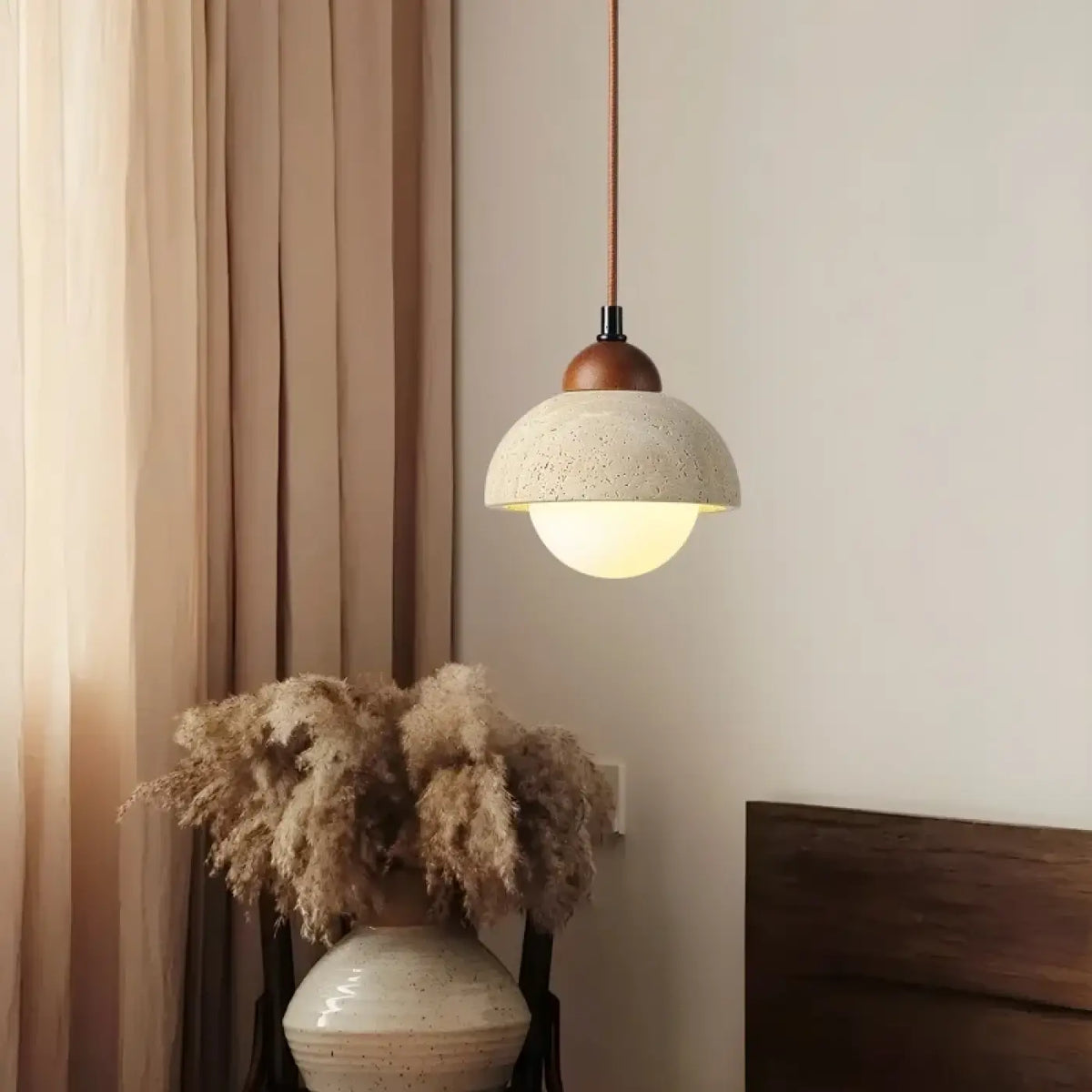 Lampe Suspendue Bois Travertin et Verre | Tota