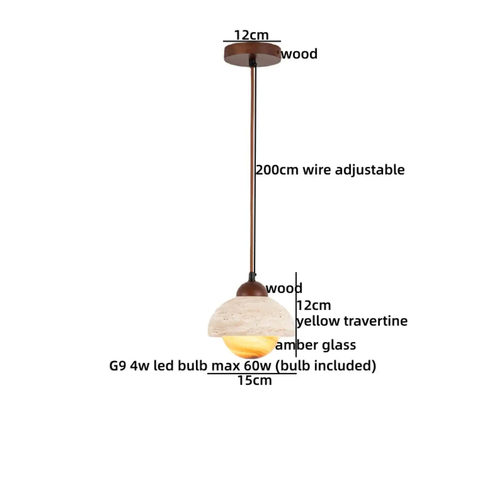 Lampe Suspendue Bois Travertin et Verre | Tota