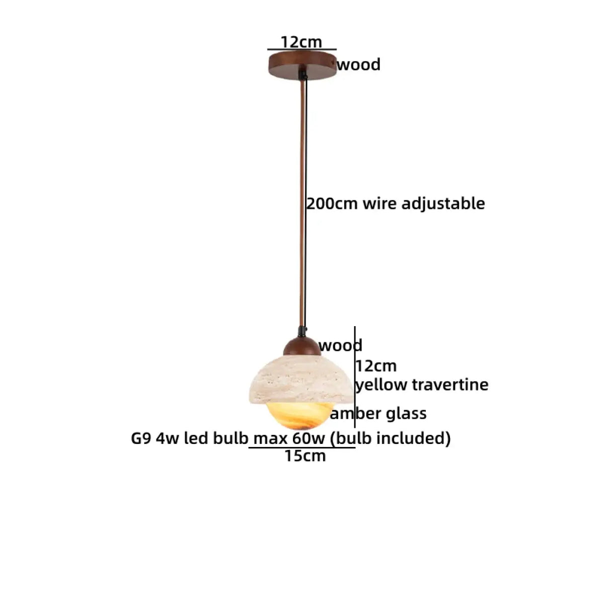 Lampe Suspendue Bois Travertin et Verre | Tota