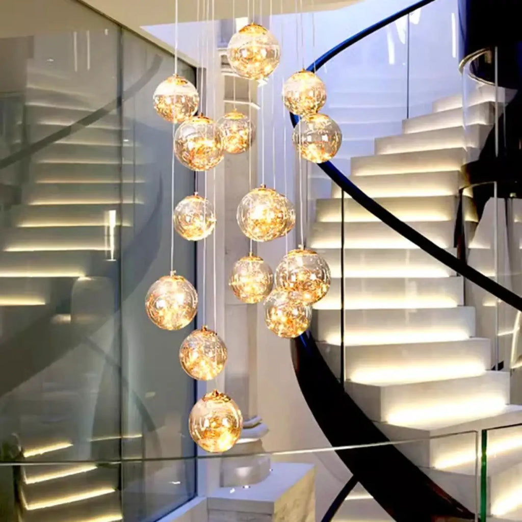 Suspension Cascade à Boules Cristal Doré | Soro