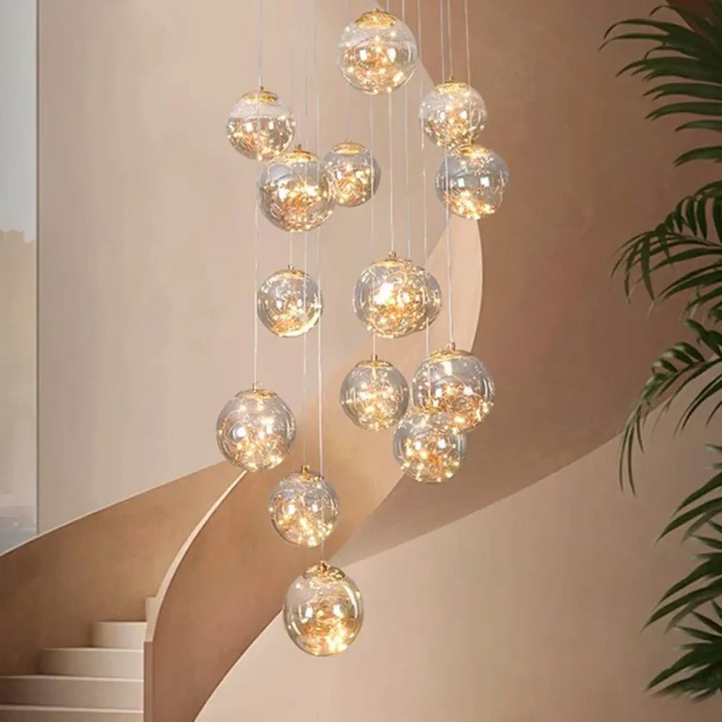 Suspension Cascade à Boules Cristal Doré | Soro