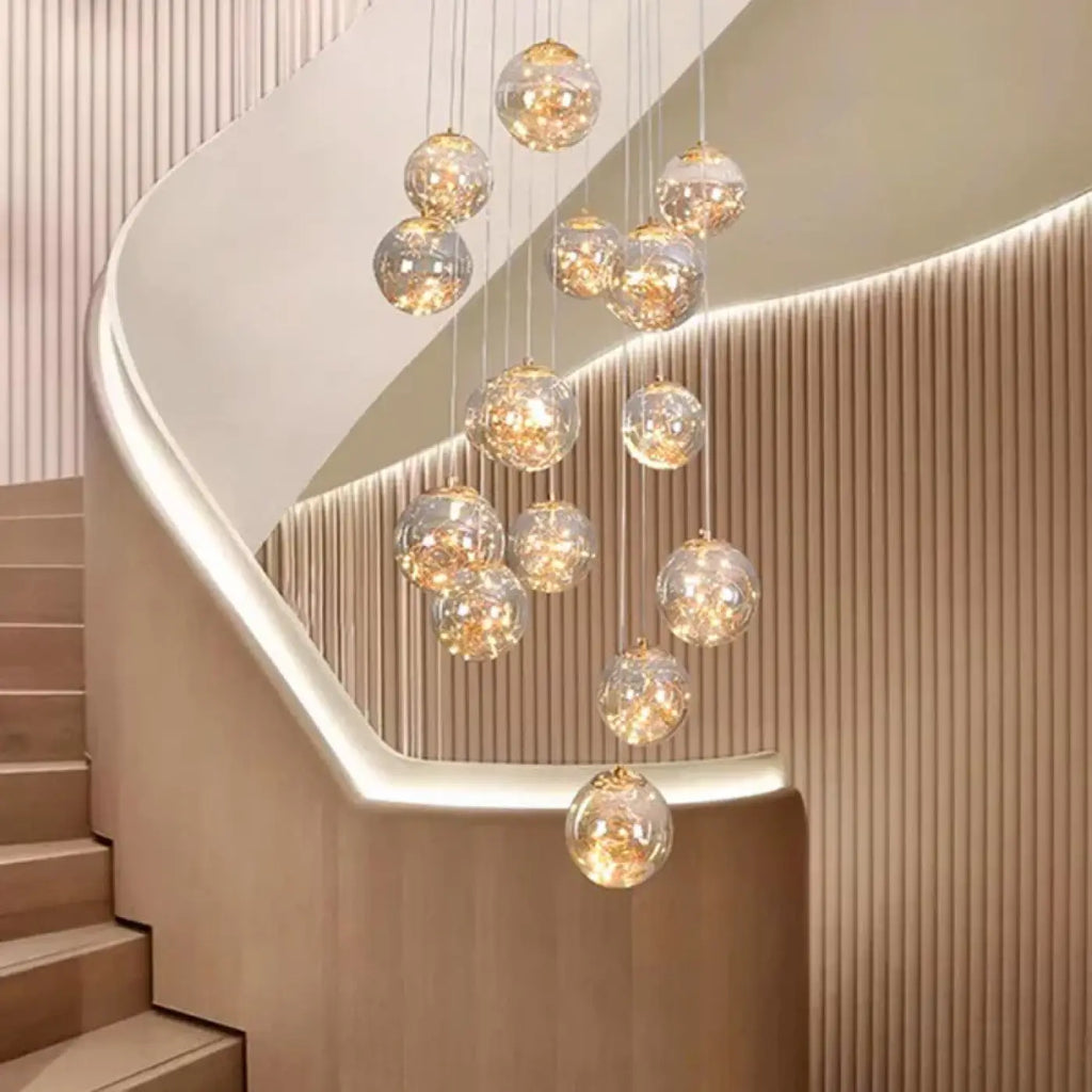 Suspension Cascade à Boules Cristal Doré | Soro