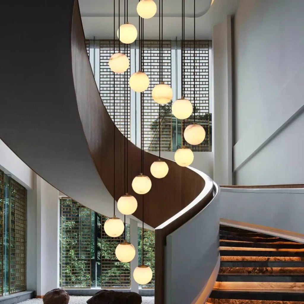 Lampe Suspendue Grappe Marbrée Blanche et Dorée | Lumo