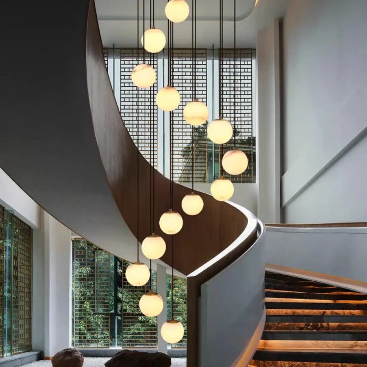 Lampe Suspendue Grappe Marbrée Blanche et Dorée | Lumo