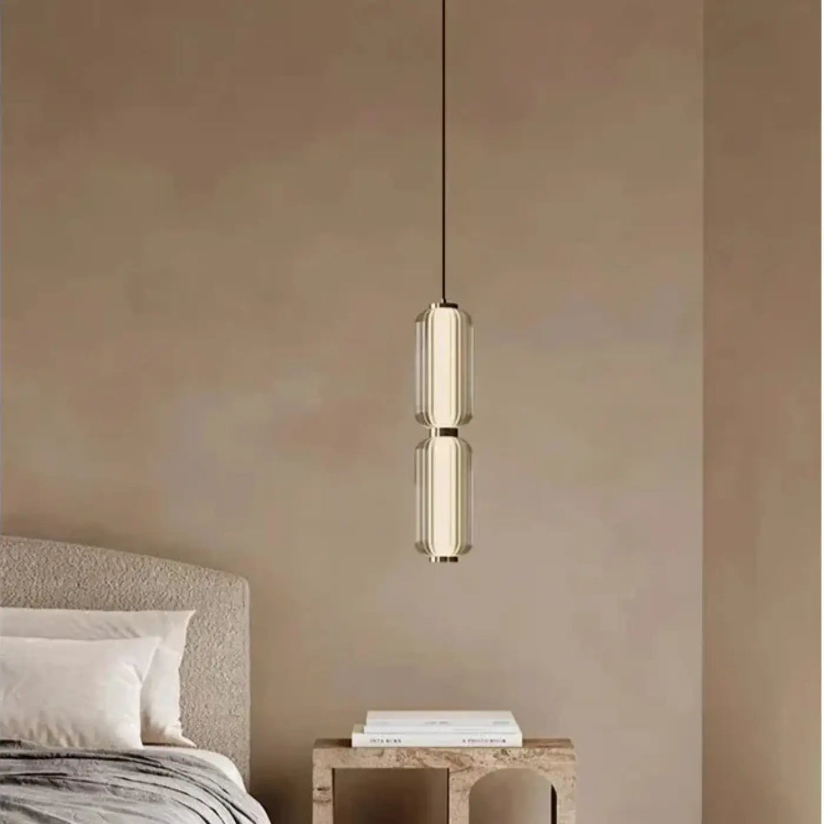 Suspension Cylindrique en Verre Nervuré Doré | Fisa