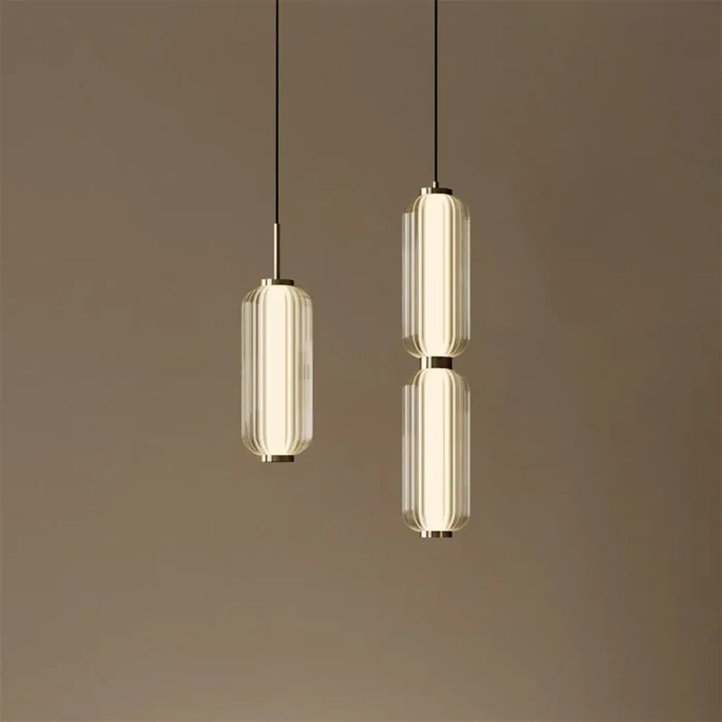 Suspension Cylindrique en Verre Nervuré Doré | Fisa